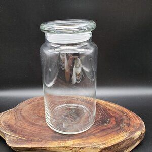 Vintage Clear Glass Apothecary Jar Flat Lid 7.5" Canister Storage Kitchen Bath